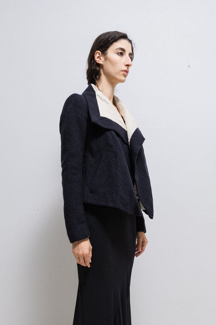 RICK OWENS - FW02 « SPARROWS » Virgin wool high neck jacket with