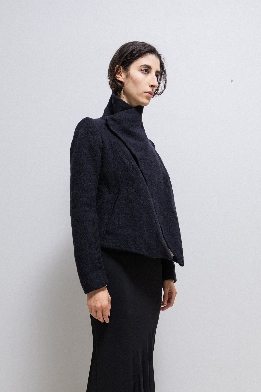RICK OWENS - FW02 « SPARROWS » Virgin wool high neck jacket with