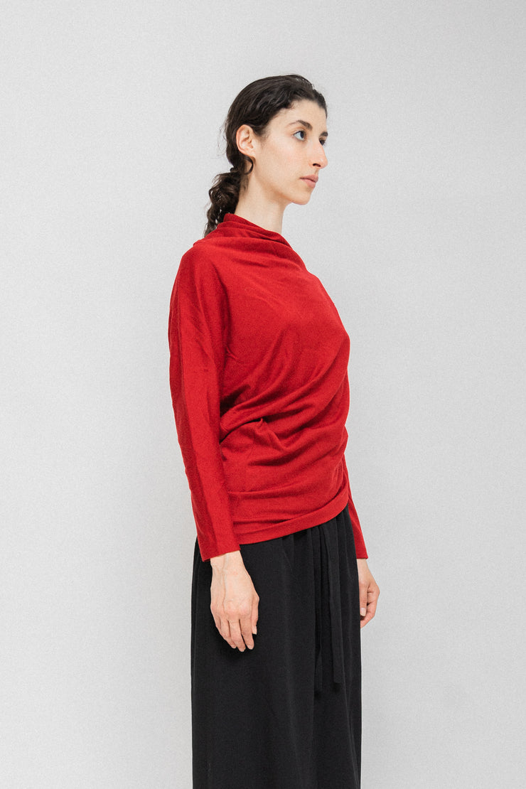 YOHJI YAMAMOTO - Asymmetrical red wool sweater (late 80&