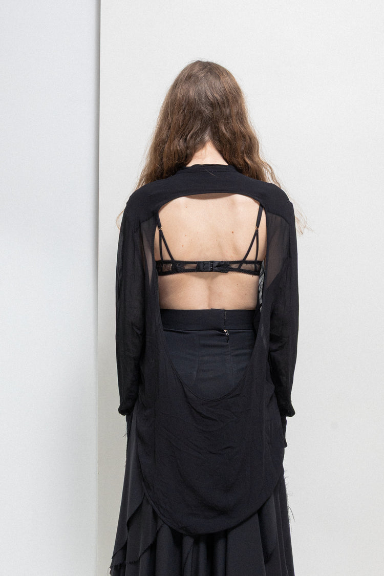 ANN DEMEULEMEESTER - SS20 See-through rayon shirt with curved