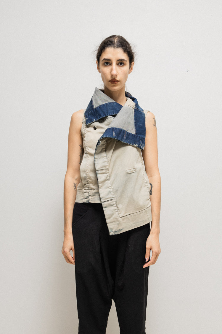 RICK OWENS DRKSHDW - SS14 Bone biker sleeveless denim jacket – L