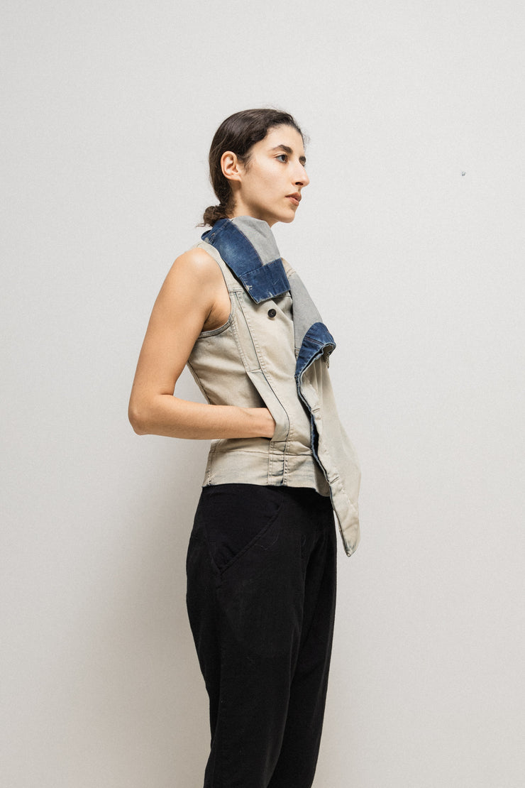 RICK OWENS DRKSHDW - SS14 Bone biker sleeveless denim jacket