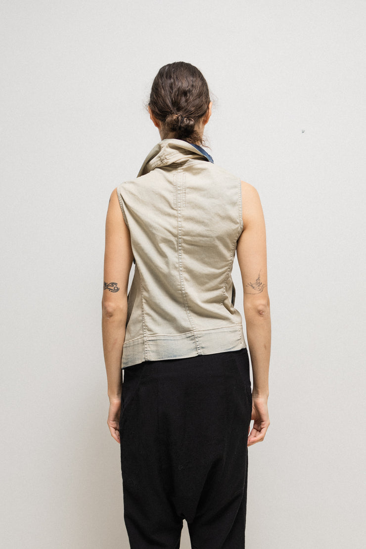 RICK OWENS DRKSHDW - SS14 Bone biker sleeveless denim jacket