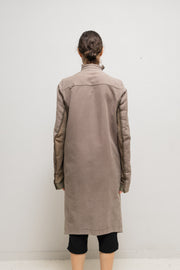 RICK OWENS - FW03 « TRUCKER » Long cotton coat with fleece inner arms (runway)