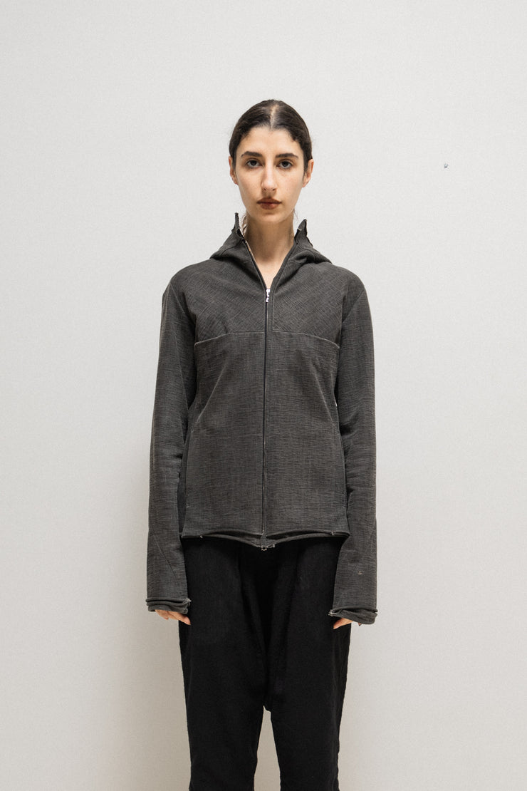 MA+ - Hooded zip up jacket with rolled hems and cuff silver details