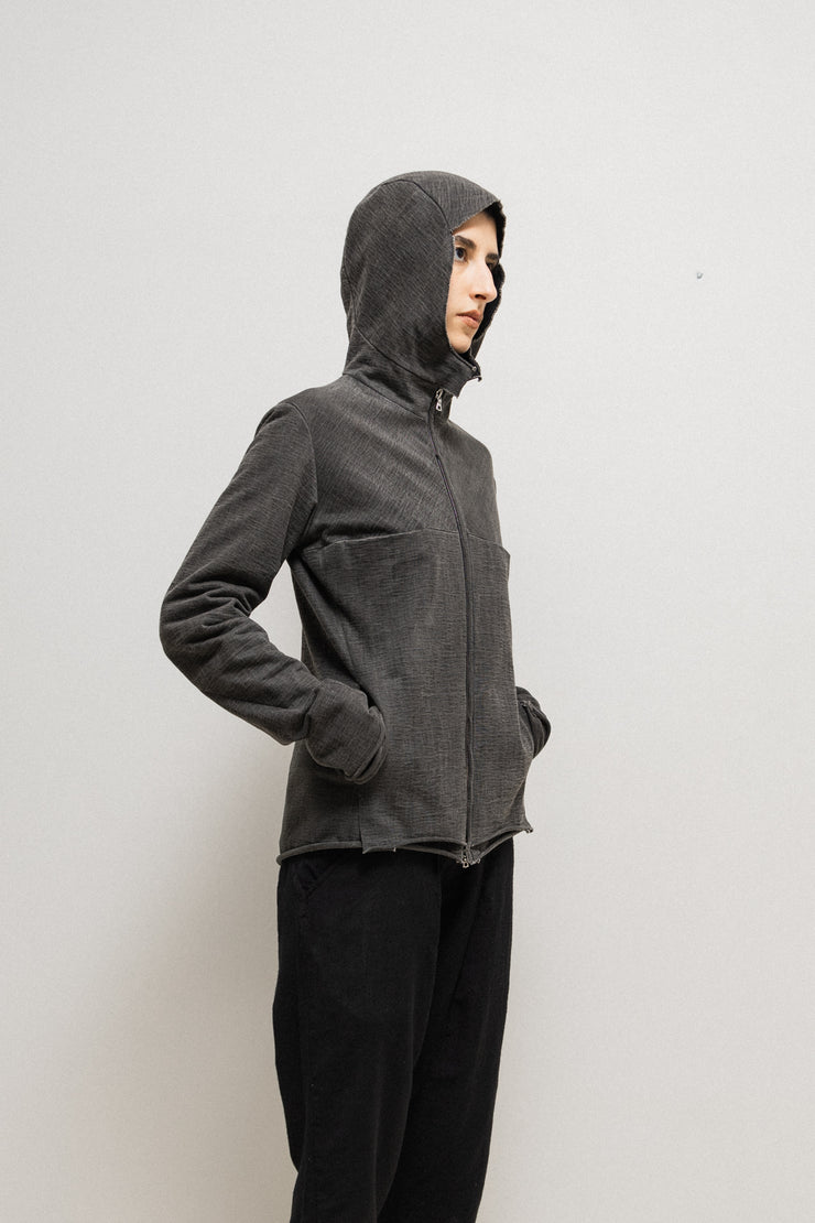 MA+ - Hooded zip up jacket with rolled hems and cuff silver details