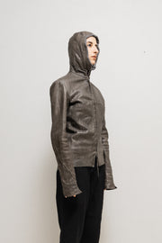 MA+ - Aviator horse leather jacket with fleece hood and raw edges (single back panel ver.)