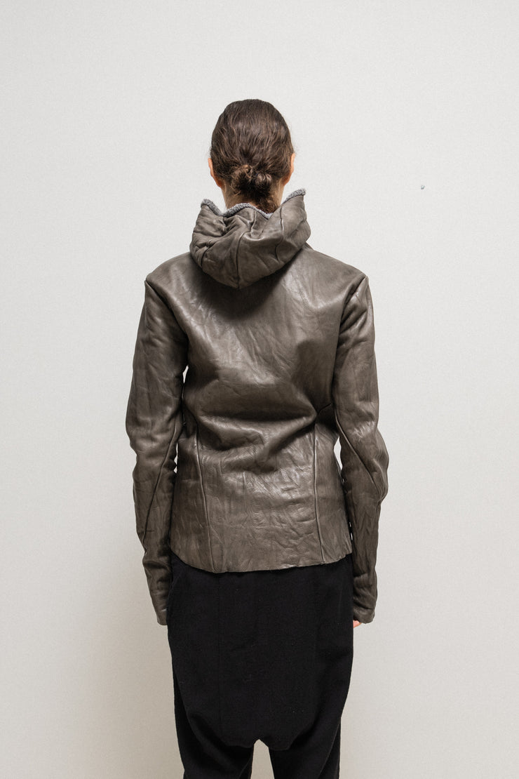 MA+ - Aviator horse leather jacket with fleece hood and raw edges (single back panel ver.)