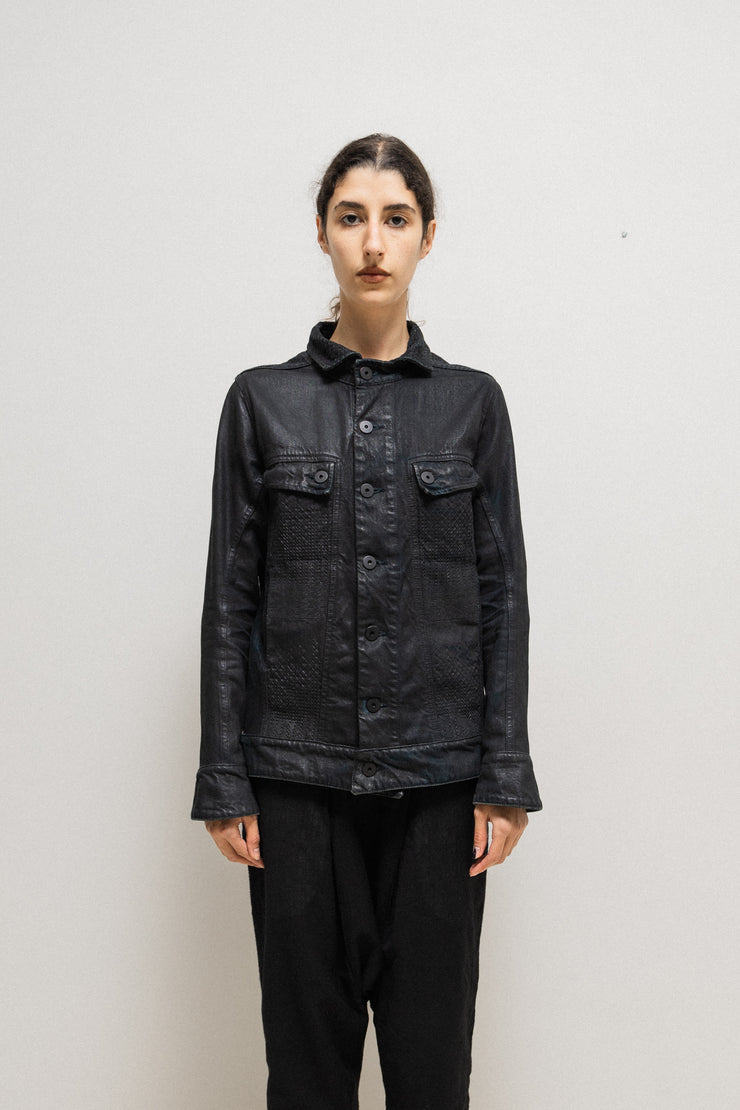 BORIS BIDJAN SABERI 11 - Waxed trucker jacket with pattern stitching