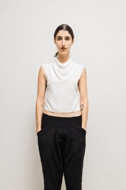 ANN DEMEULEMEESTER - FW95 Sleeveless white top with cowl neck