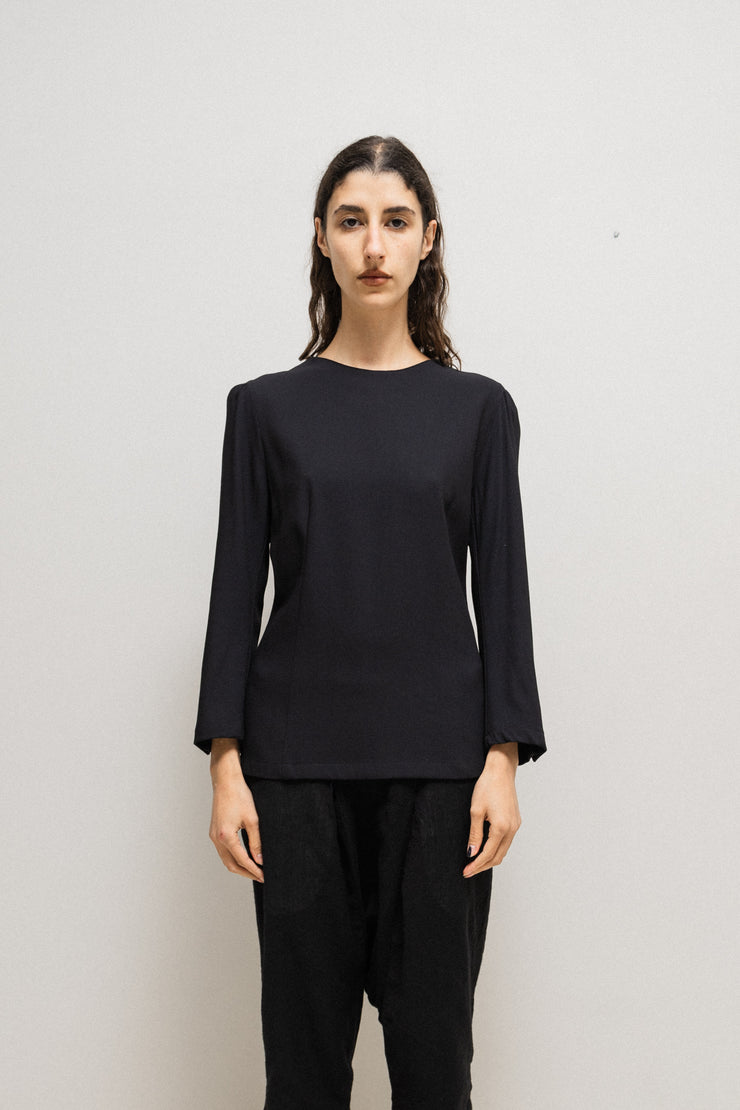 ANN DEMEULEMEESTER - FW97 Textured fleece wool top with pleated shoulders and cuff buttoning