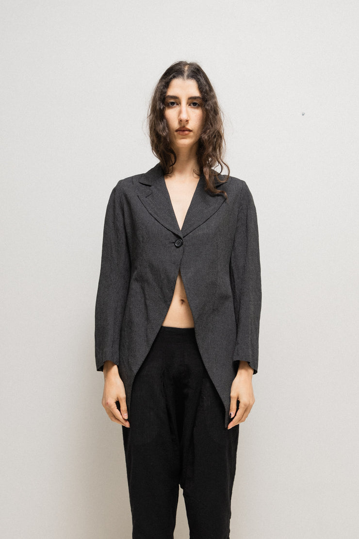 ANN DEMEULEMEESTER - 90’s Pinstripe jacket with back tail and strap detail