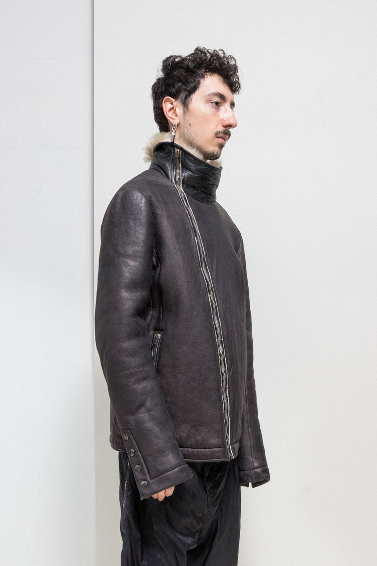 RICK OWENS - FW13 « PLINTH » Shearling lamb leather jacket with