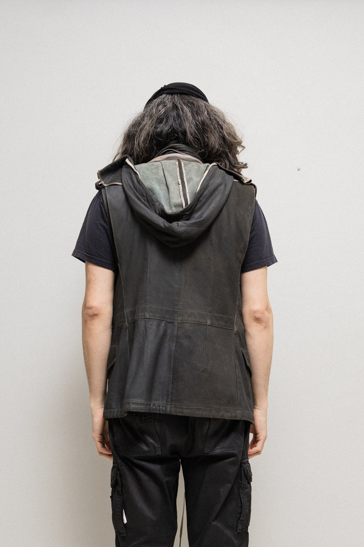 RICK OWENS - SS05 « SCORPIO » Leather fishing vest with zipper hood