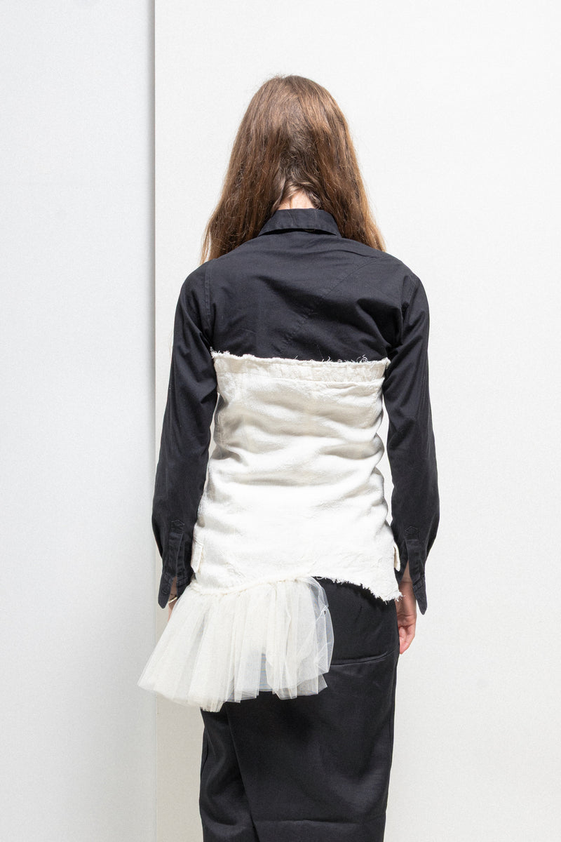 MARC LE BIHAN - Cotton button up bustle top with frayed edges and laye ...