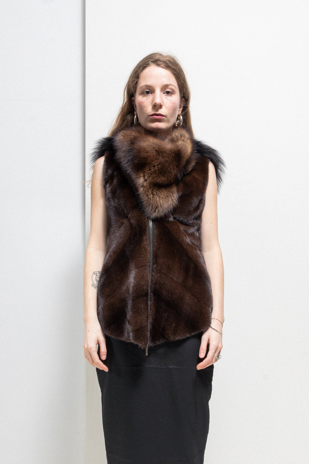 HUN RICK OWENS - 2008 Zip up vest made of mink, pekan and fox fur