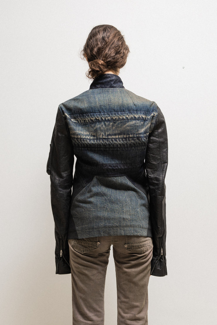 RICK OWENS - SS10 « RELEASE » Lamb leather jacket with gradient denim panels (runway)