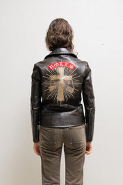 ISAMU KATAYAMA BACKLASH x ROLLS - Back embroidered goat leather perfecto jacket