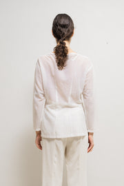 ANN DEMEULEMEESTER - SS94 See-through textured blouse with collar buttoning and strings