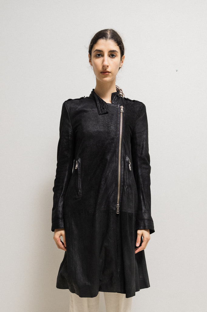 ANN DEMEULEMEESTER - SS03 Leather coat with zipper details (runway