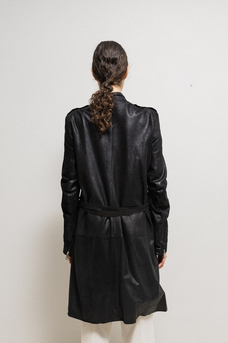 ANN DEMEULEMEESTER - SS03 Leather coat with zipper details (runway)