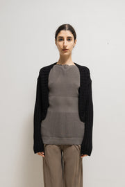 RICK OWENS - FW03 « TRUCKER » Merino wool cropped cardigan with ribbed panels