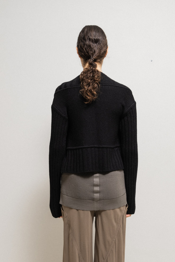 RICK OWENS - FW03 « TRUCKER » Merino wool cropped cardigan with ribbed panels