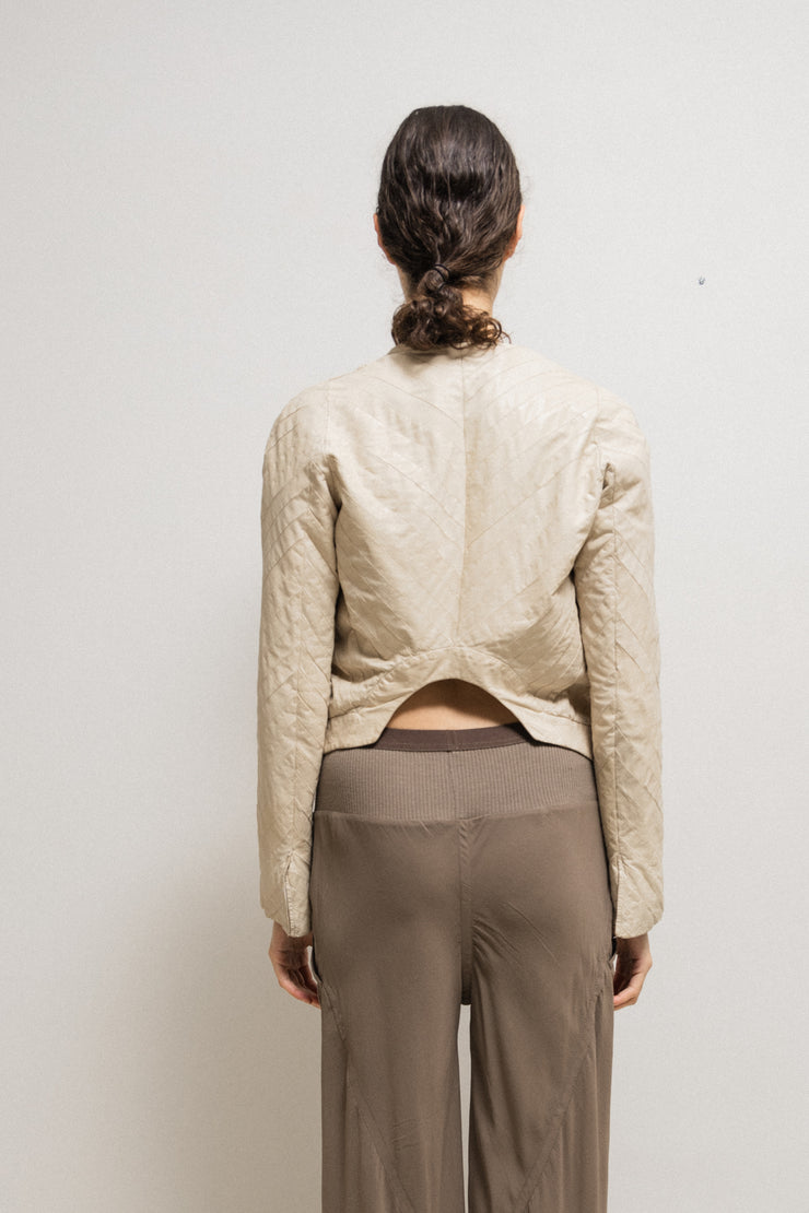 RICK OWENS x REVILLON - Cream leather jacket with detailed paneling and back cutout