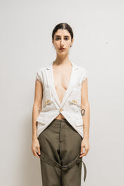 UNDERCOVER - SS03 "Scab" Cotton vest with faux sleeves and ethnic collar details (runway)