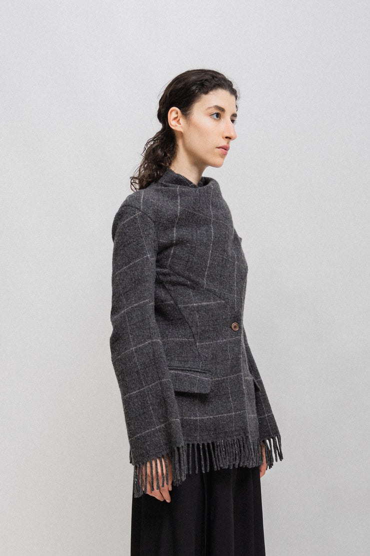 ALEXANDER MCQUEEN - FW99 "The Overlook" Plaid fringed coat with a scarf