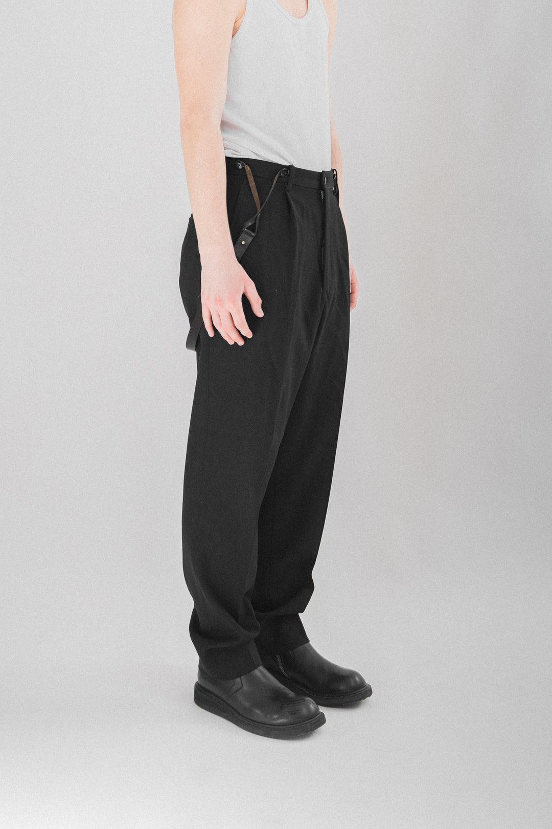 YOHJI YAMAMOTO POUR HOMME - Large wool pants with leather