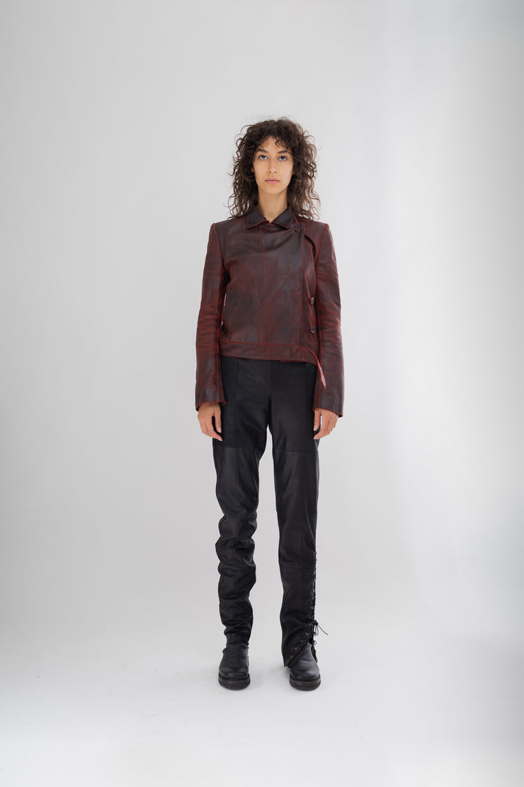 ANN DEMEULEMEESTER - FW01 Painted red leather jacket (runway)
