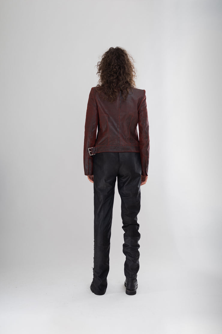 ANN DEMEULEMEESTER - FW01 Painted red leather jacket (runway)