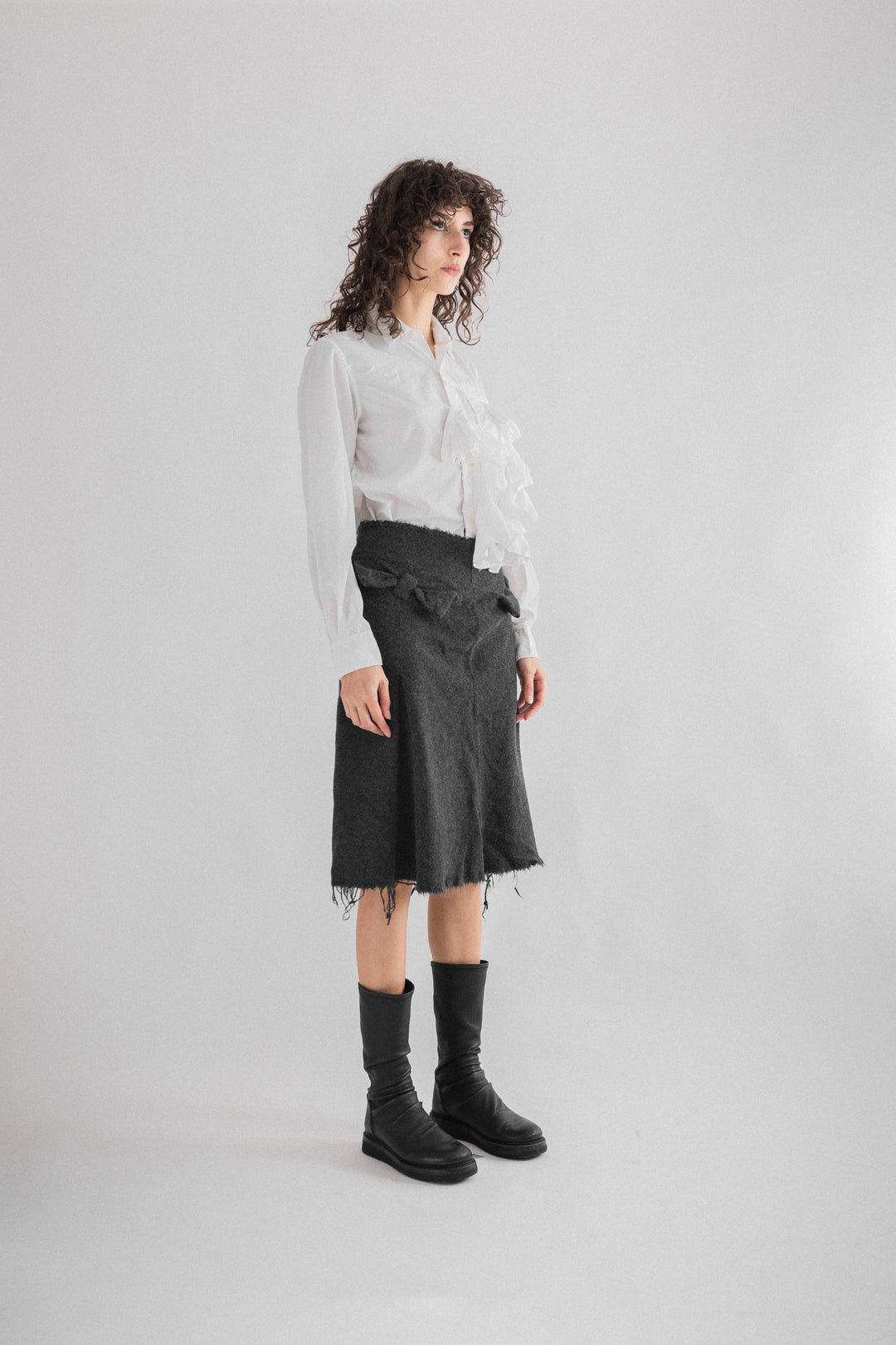 JUNYA WATANABE - FW03 Distressed grey bow skirt (runway) – L