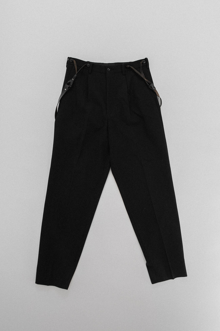 YOHJI YAMAMOTO POUR HOMME - Large wool pants with leather suspenders (late 80&