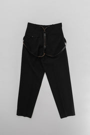 YOHJI YAMAMOTO POUR HOMME - Large wool pants with leather suspenders (late 80's)
