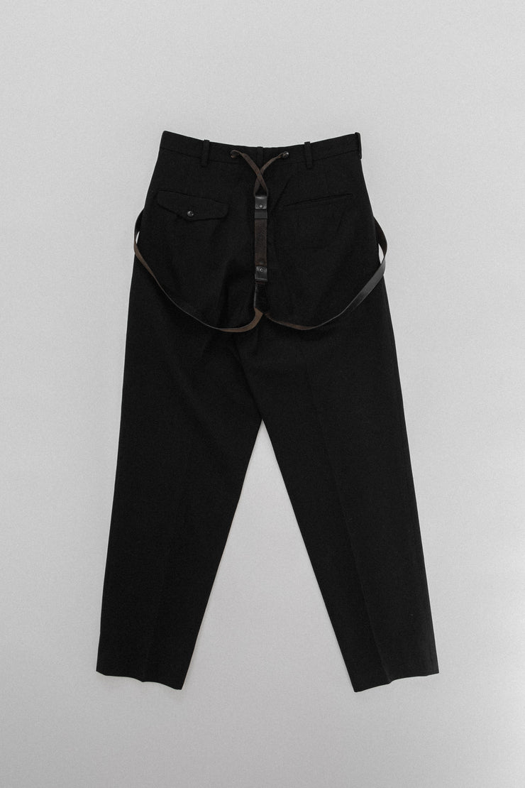 YOHJI YAMAMOTO POUR HOMME - Large wool pants with leather suspenders (late 80&