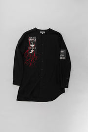 YOHJI YAMAMOTO POUR HOMME - SS21 Collarless shirt with patches and red threads details
