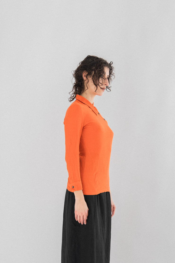 ANN DEMEULEMEESTER - FW96 Orange shirt with a side buttoning (runway)