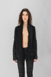 L.G.B - Wool cardigan with faux leather sleeves